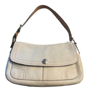 COACH SINGLE TAB OFF WHITE BROWN STRAP SHOULDER  PEBBLED LEATHER BAG